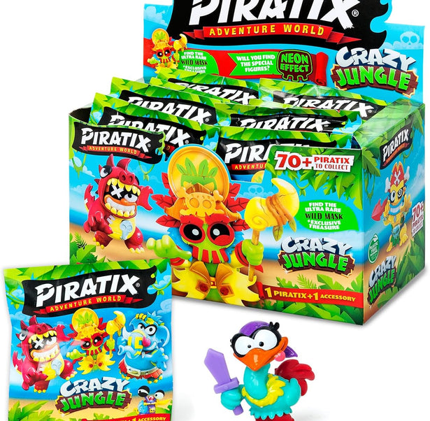 PIRATIX ADVENTURE WORLD Serie Nueva Crazy Jungle -Caja con 24 sobres sorpresa con figuras pirata coleccionables