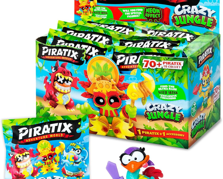 PIRATIX ADVENTURE WORLD Serie Nueva Crazy Jungle -Caja con 24 sobres sorpresa con figuras pirata coleccionables